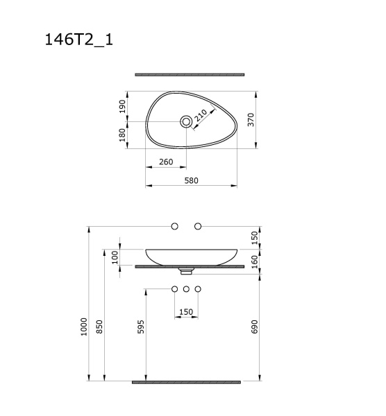 Раковина накладная Ambassador Kingston 146T20201 (580х370х100) черная